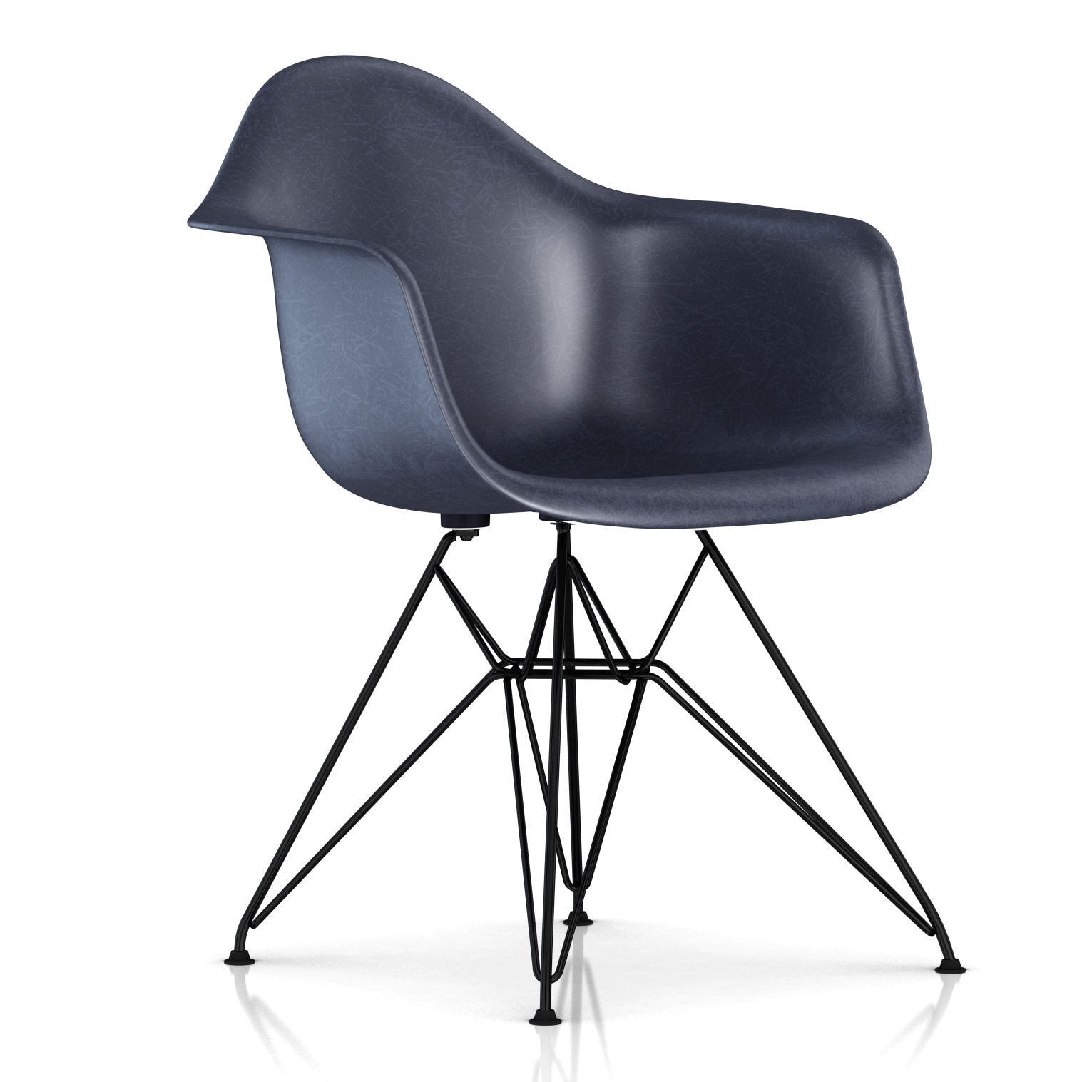 Eames Molded Fiberglass Wire Base Armchair Side/Dining herman miller Black Base Frame Finish Navy Blue Seat and Back Standard Glide