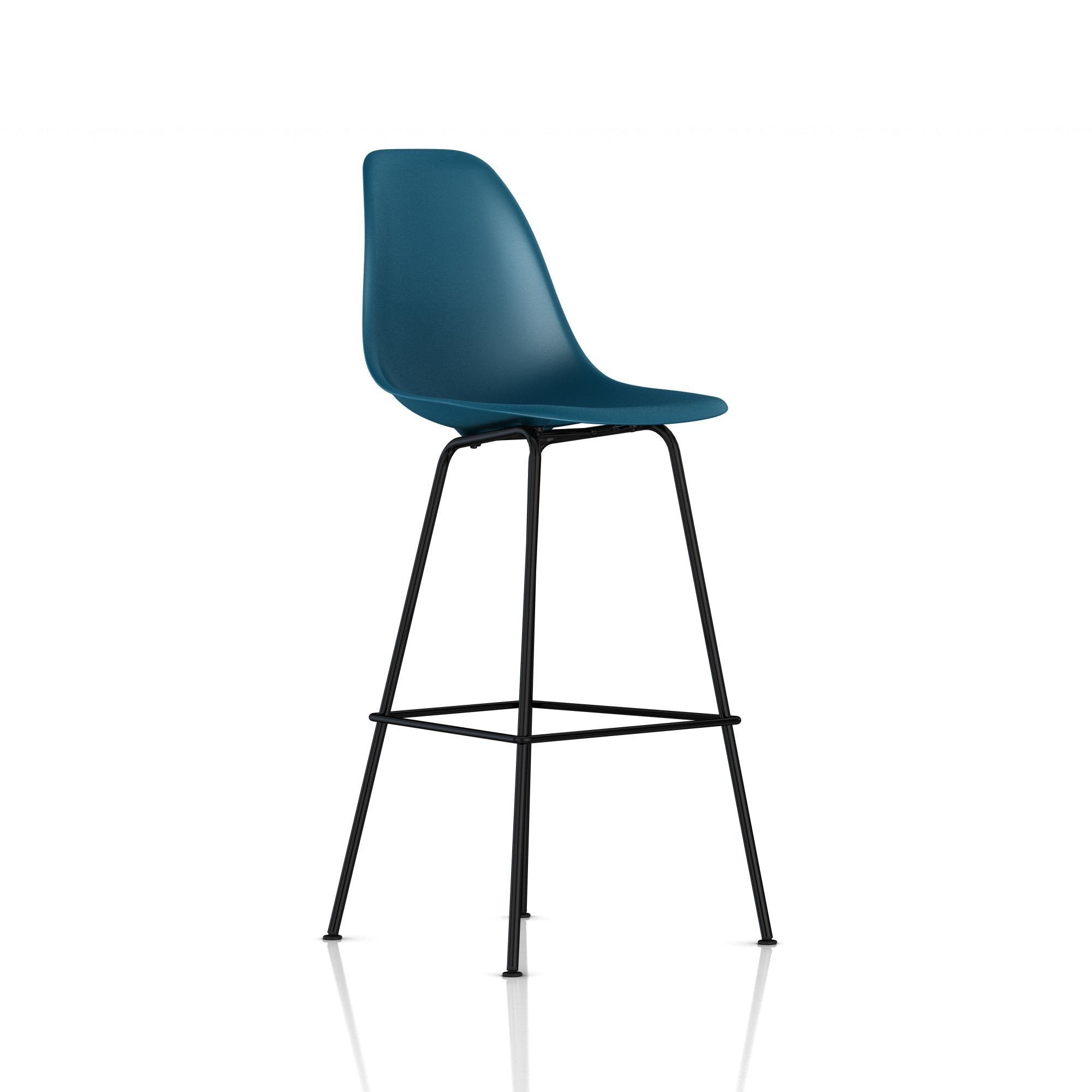 Eames Molded Plastic Bar Stool bar seating herman miller Black Base Frame Finish Peacock Blue Standard Glide