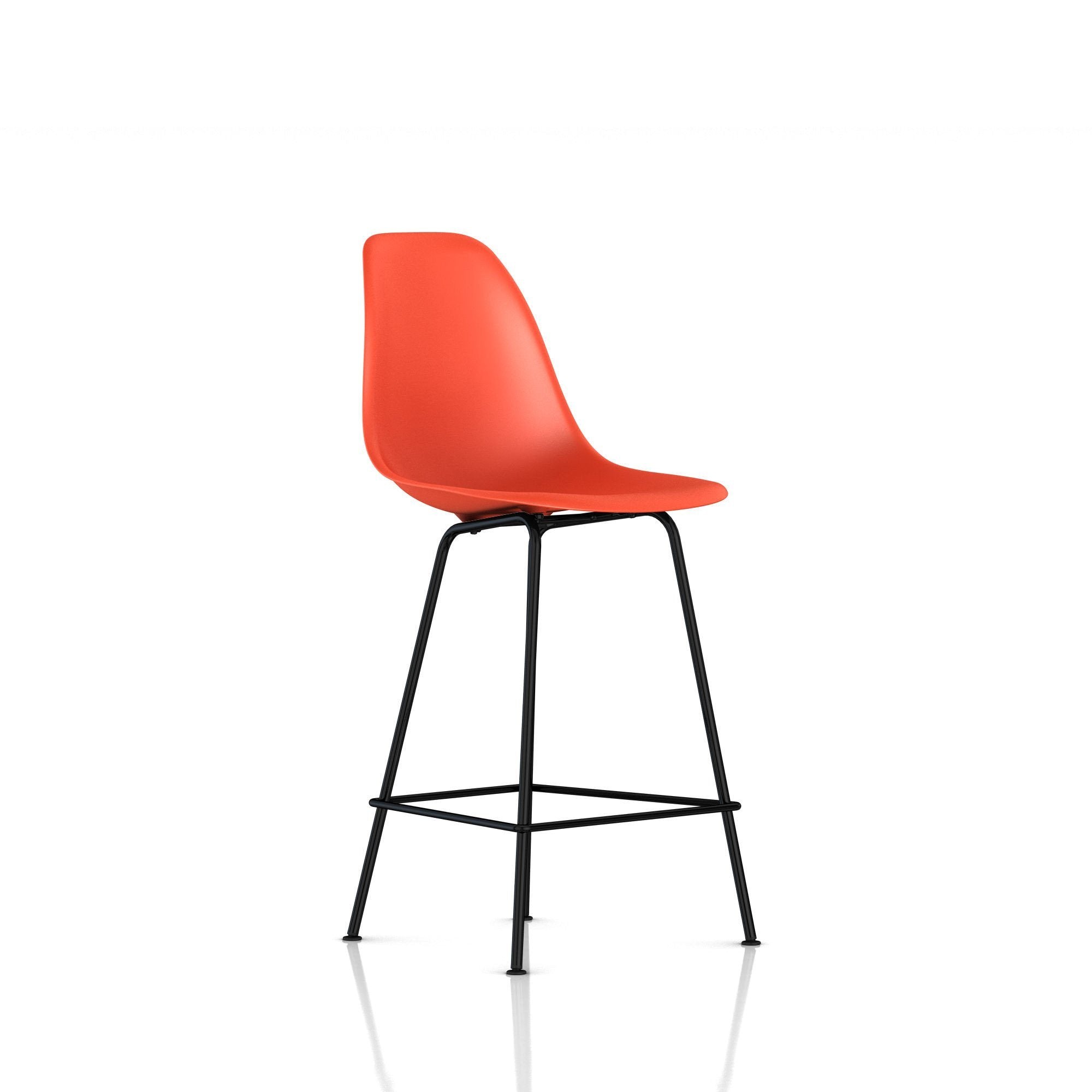 Eames Molded Plastic Counter Stool bar seating herman miller Black Base Frame Finish Red Orange Standard Glide