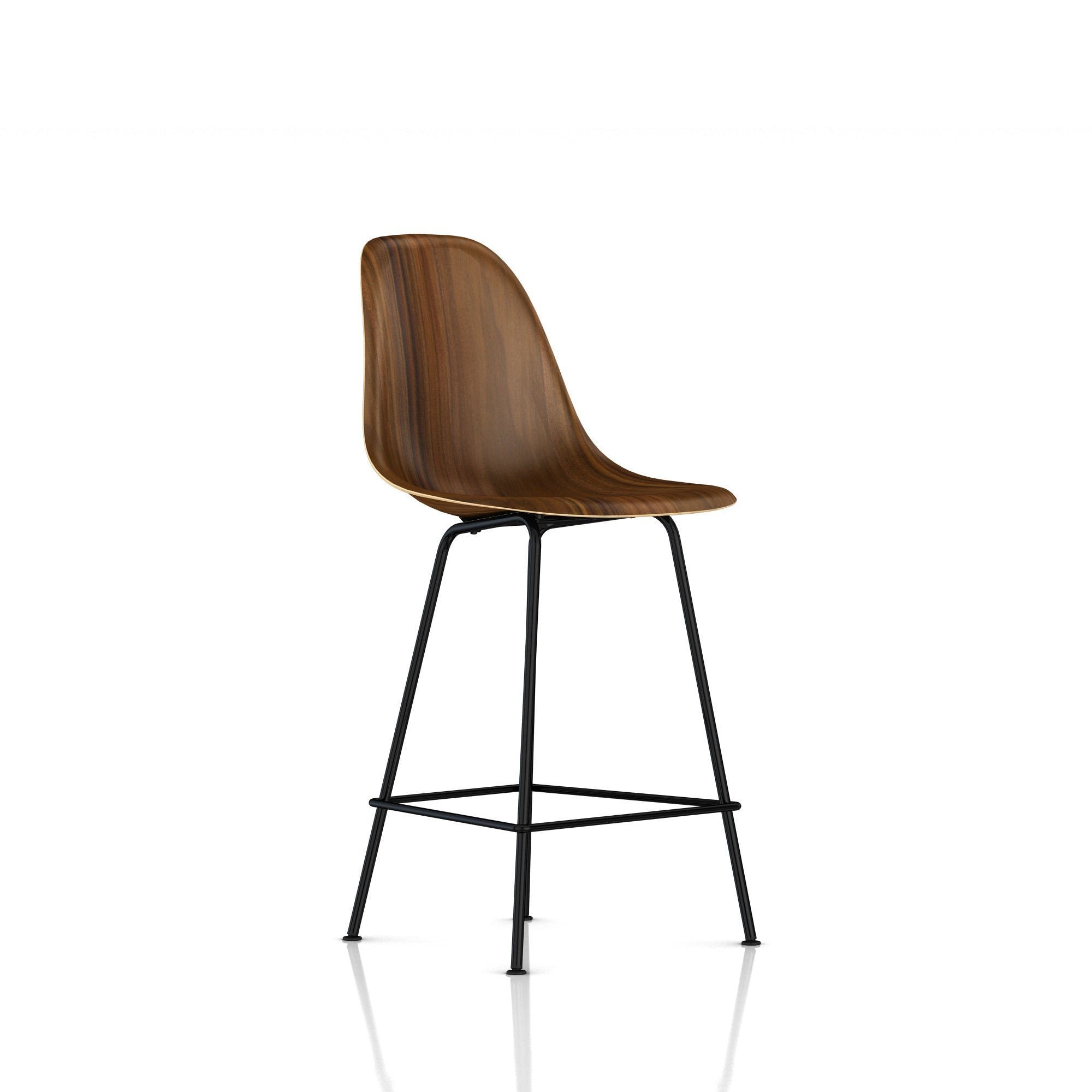 Eames Molded Wood Counter Stool Stools herman miller Black Base Finish Santos Palisander Shell + $250.00 Standard Glides