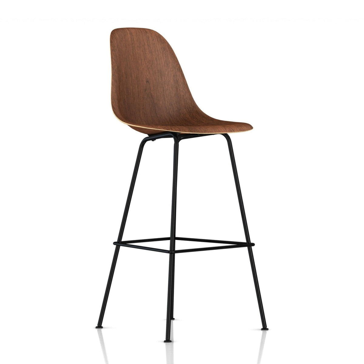 Eames Molded Wood Bar Stool bar seating herman miller Black Base Finish Walnut Shell Standard Glides