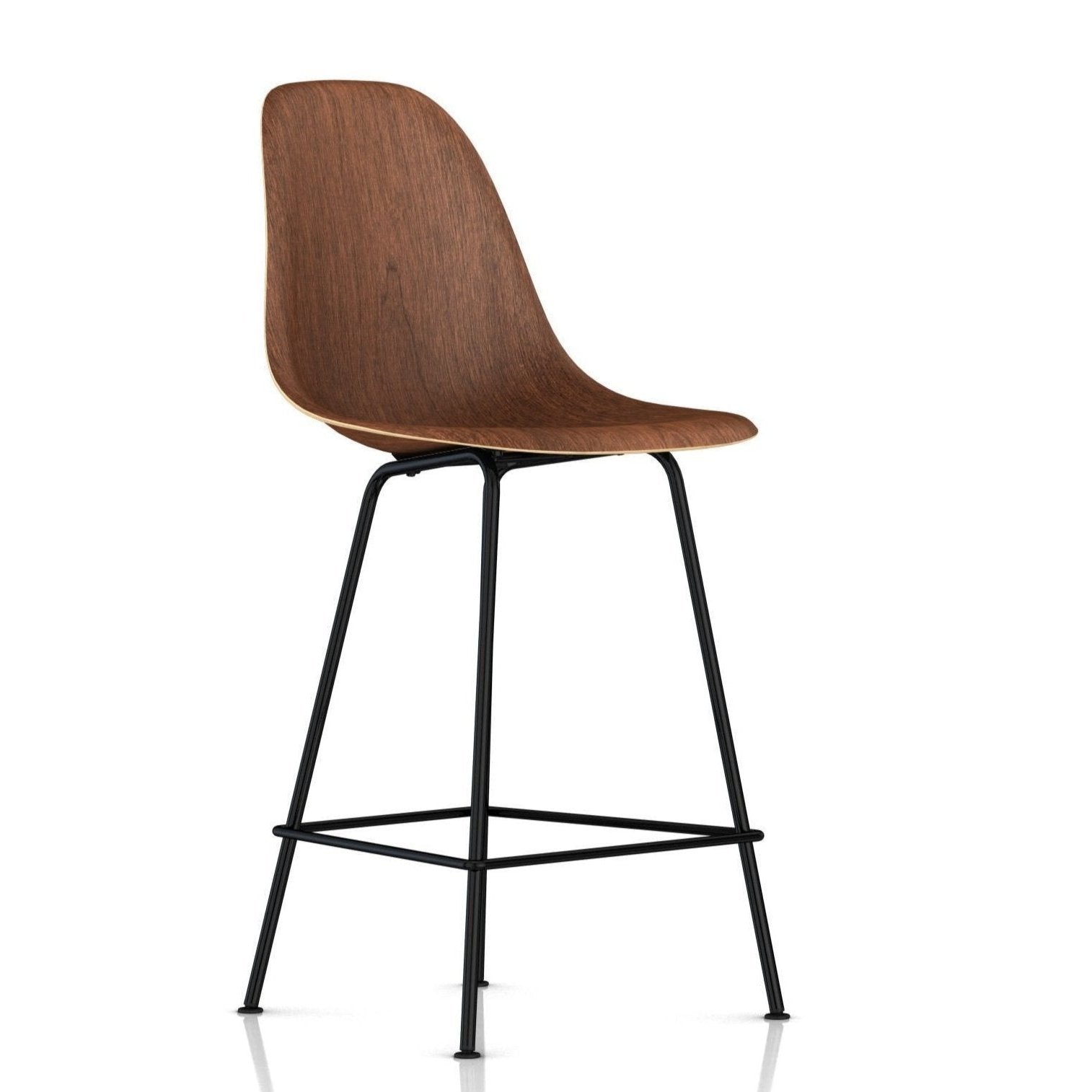 Eames Molded Wood Counter Stool Stools herman miller Black Base Finish Walnut Shell Standard Glides