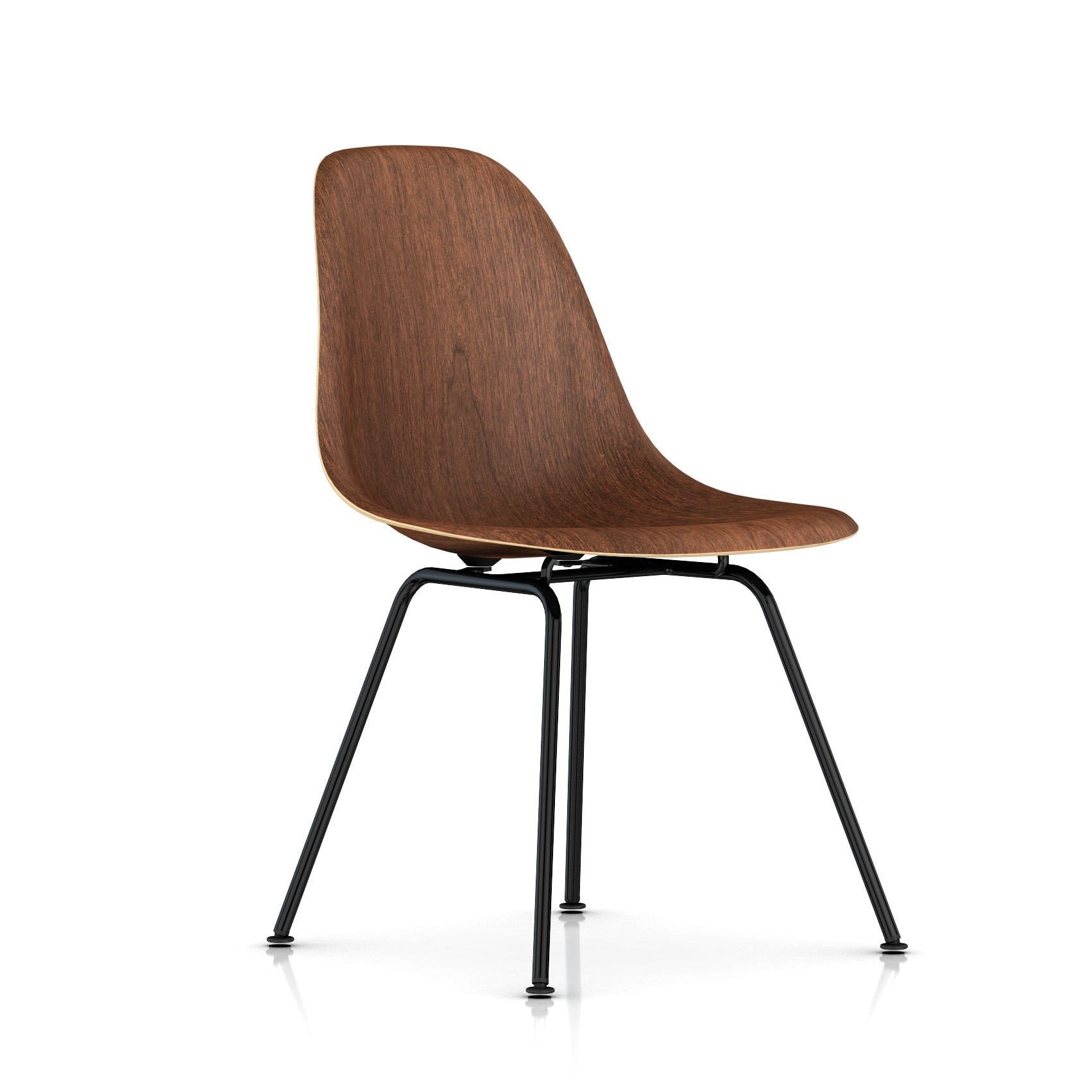 Eames Molded Wood Side Chair - 4-Leg Base Side/Dining herman miller Black Base Frame Finish Walnut Seat and Back Standard Glide With Felt Bottom + $20.00