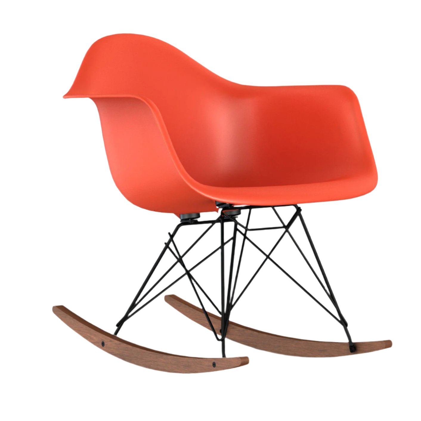 Eames Molded Plastic Armchair Rocker rocking chairs herman miller Black Base Frame Finish Solid Walnut Rocker Red Orange