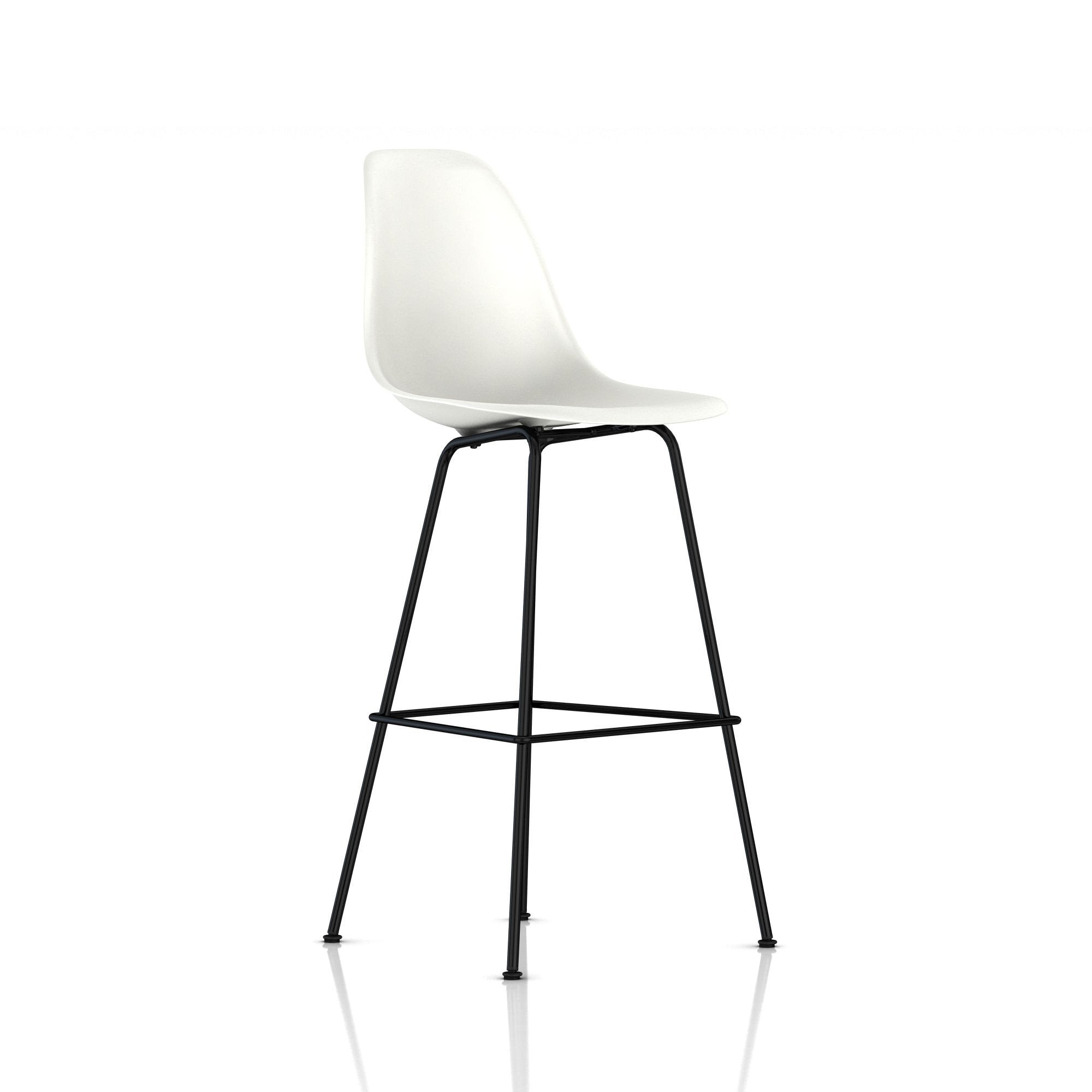 Eames Molded Plastic Bar Stool bar seating herman miller Black Base Frame Finish White Standard Glide With Felt Bottom + $20.00