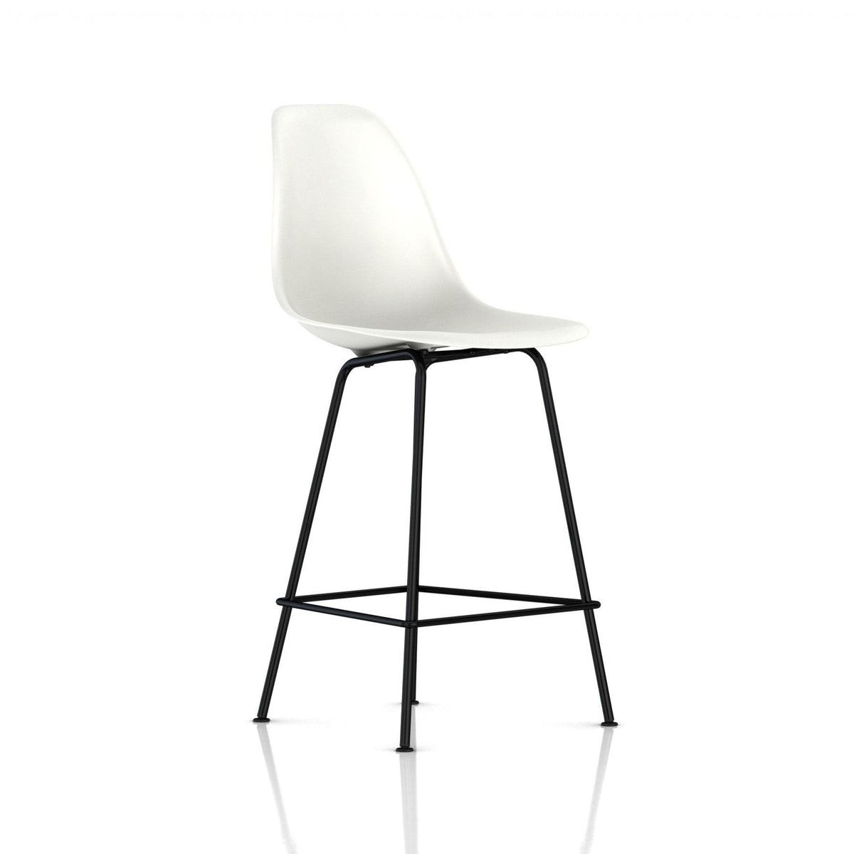 Eames Molded Plastic Counter Stool bar seating herman miller Black Base Frame Finish White Standard Glide