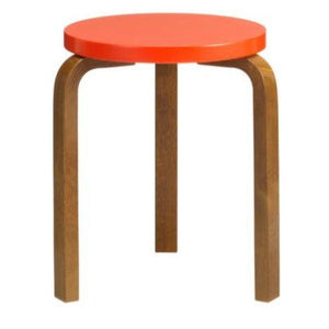 Stool 60 Stools Artek Bright Red Lacquered Seat - Legs Walnut Stained +$20.00 