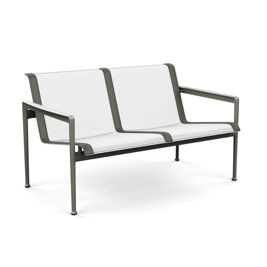 1966 Two Seat Lounge chair with Arms Outdoors Knoll Light Bronze Frame with White Mesh &amp; Bronze Strap 