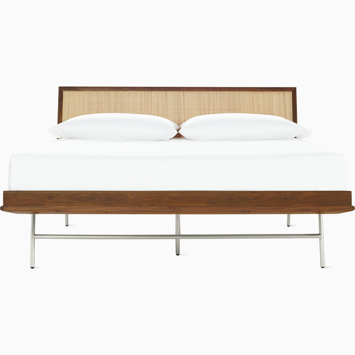 Nelson Thin Edge Bed - H Frame Legs Beds herman miller California King Size Natural Cane Headboard Walnut Frame