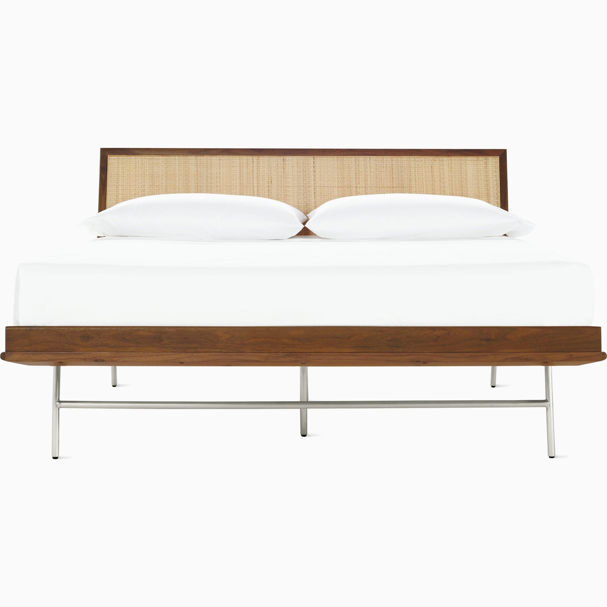 Nelson Thin Edge Bed - H Frame Legs Beds herman miller California King Size Natural Cane Headboard Walnut Frame