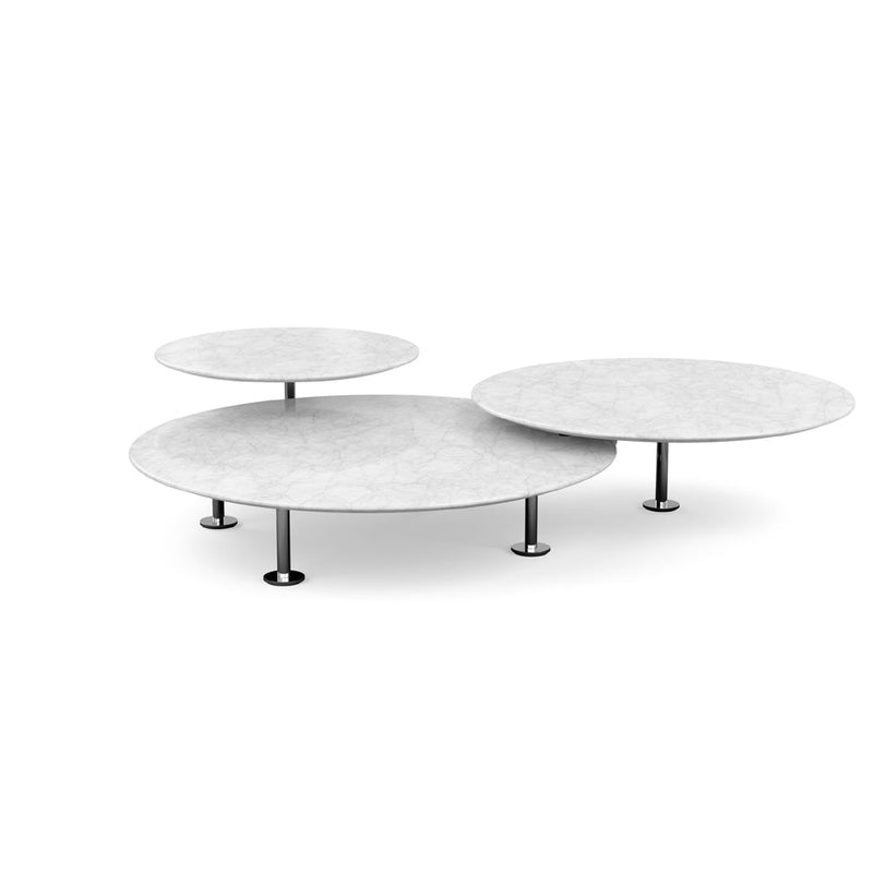 Grasshopper Coffee Table - Triple Coffee Tables Knoll Polished Chrome Carrara marble - Shiny finish 