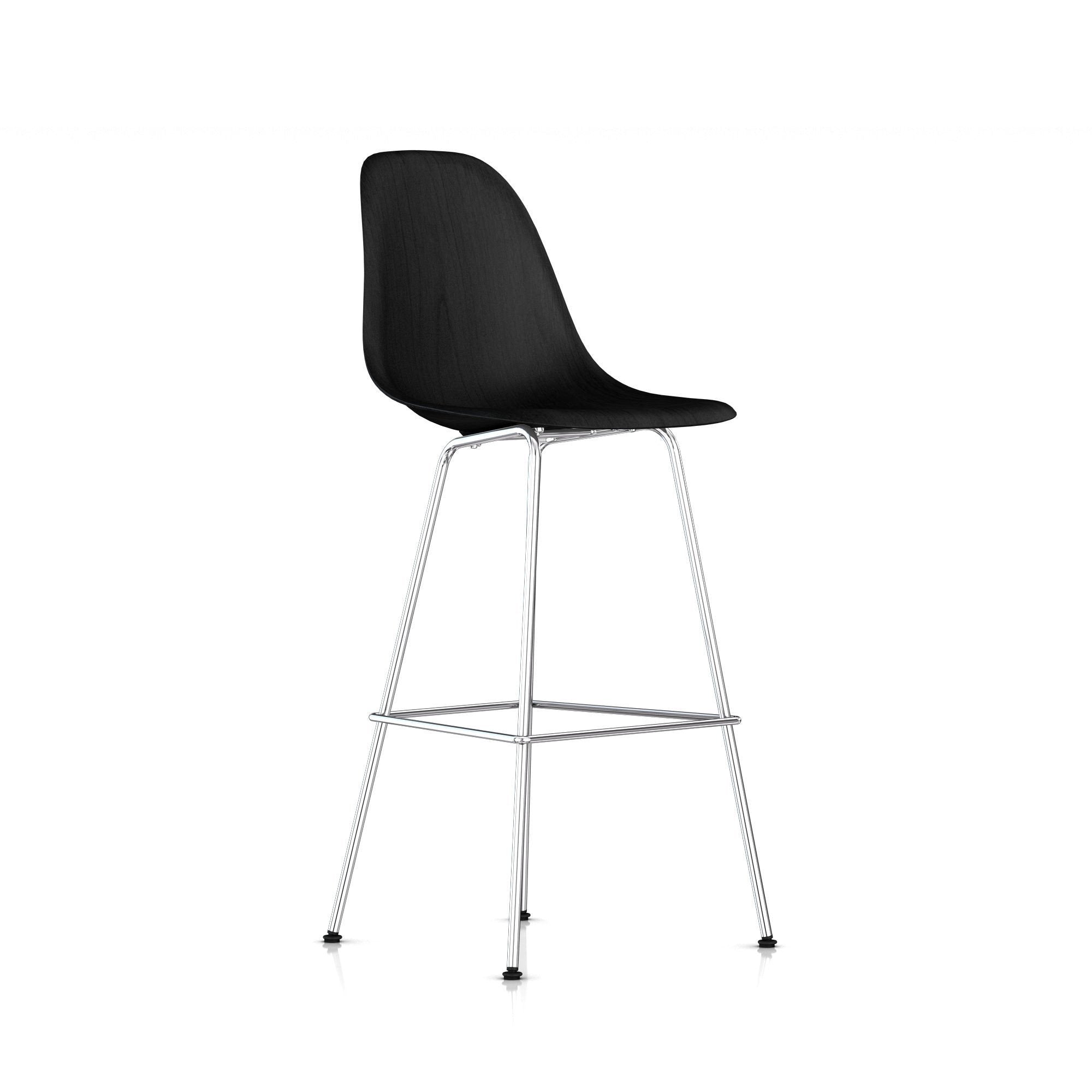 Eames Molded Wood Bar Stool bar seating herman miller Trivalent Chrome Base Finish + $40.00 Ebony Shell + $100.00 Standard Glide With Felt Bottom + $20.00