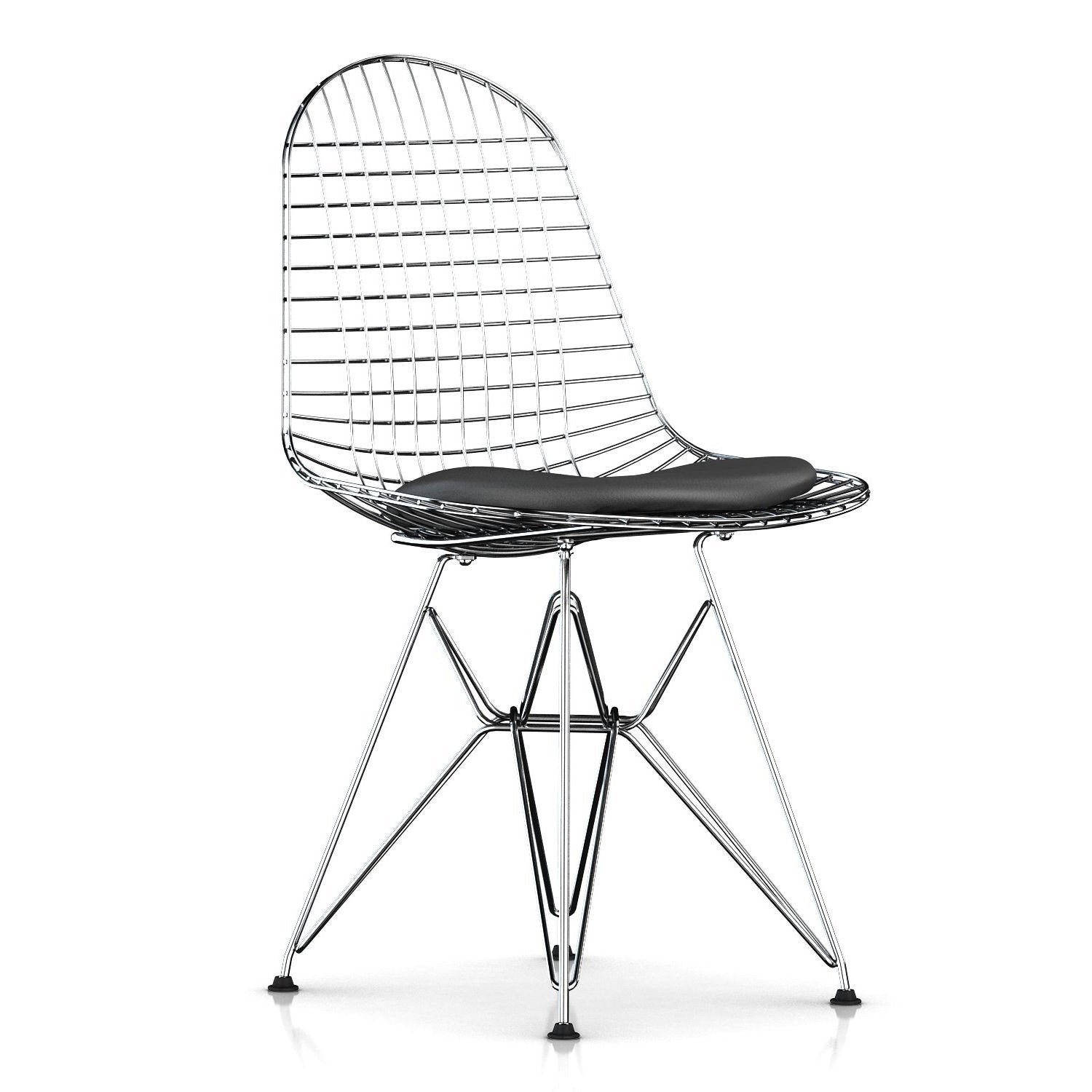 Eames Wire Chair-Leather Seat with Wire Back Side/Dining herman miller Graphite Leather Standard Glides 