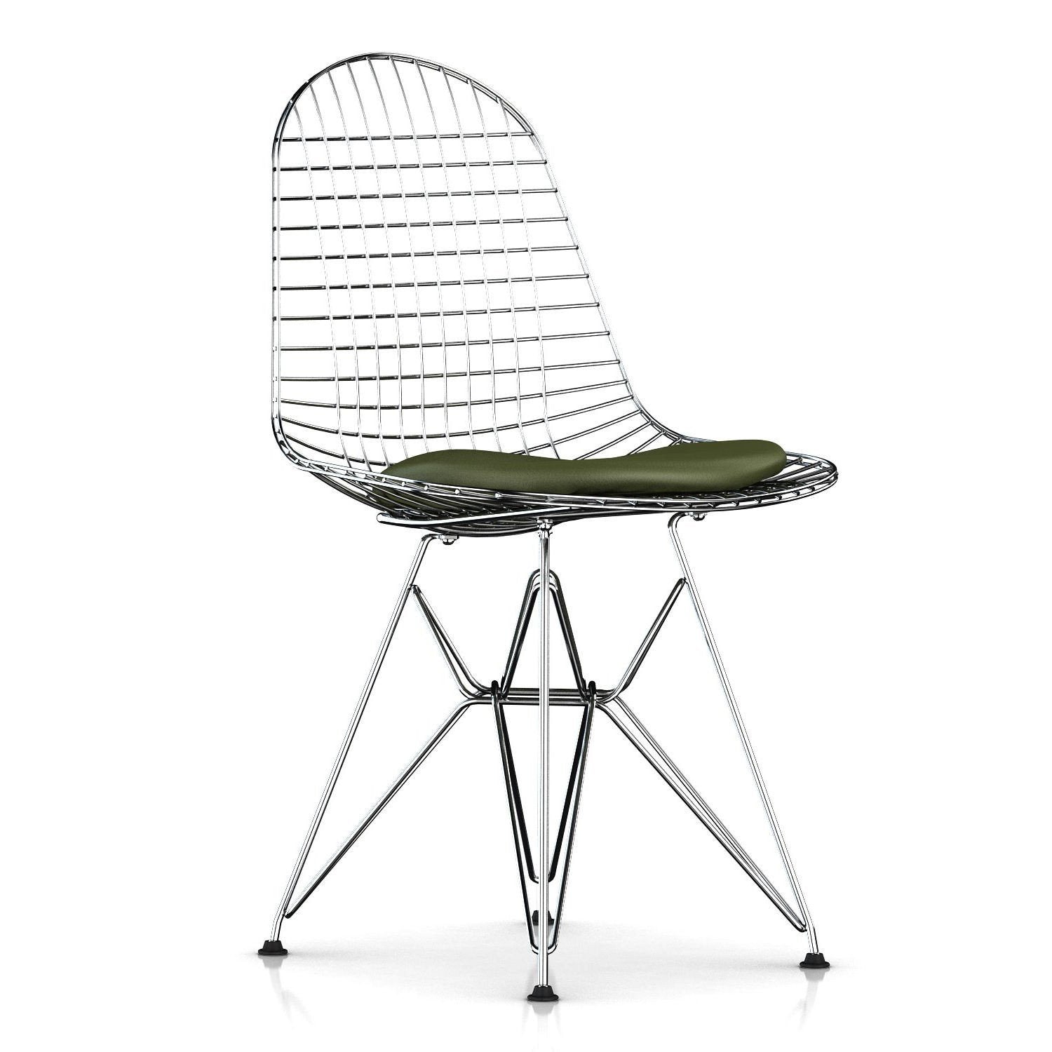 Eames Wire Chair-Leather Seat with Wire Back Side/Dining herman miller Olive Leather Standard Glides 