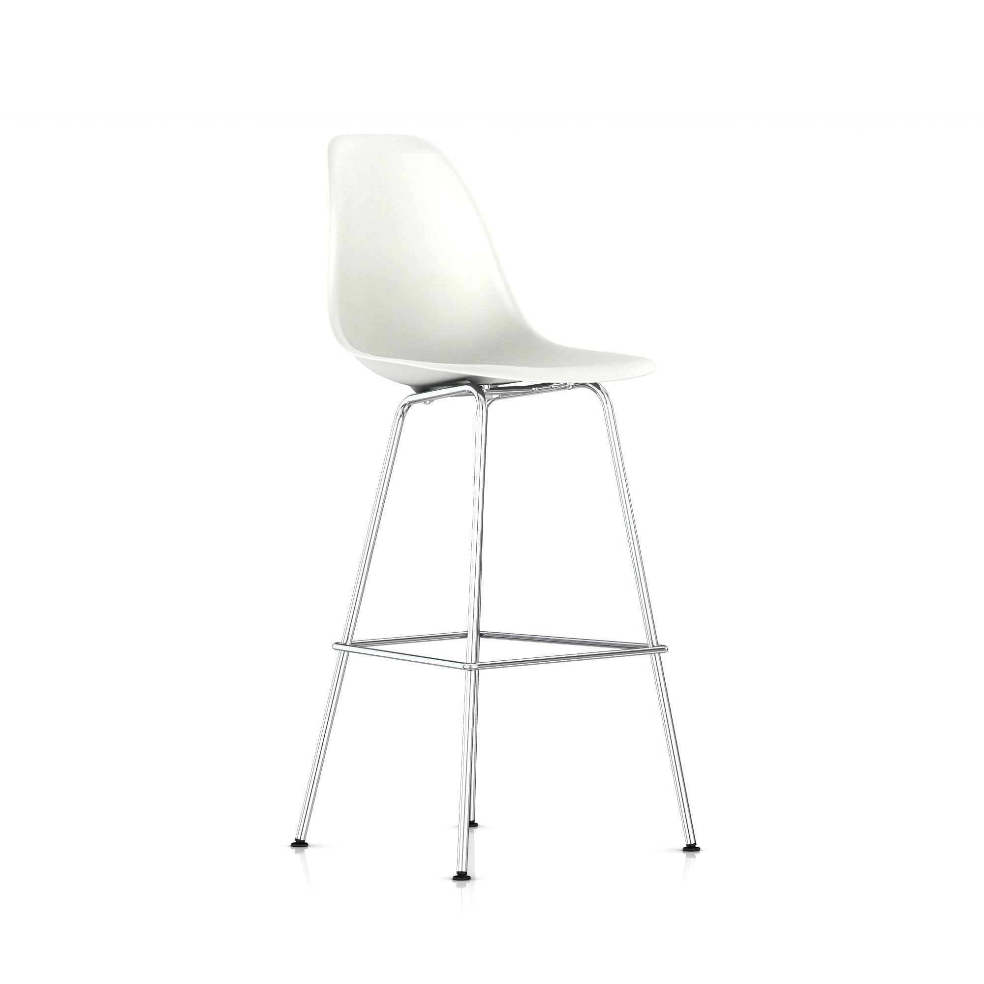 Eames Molded Plastic Bar Stool bar seating herman miller Trivalent Chrome Frame Finish + $40.00 White Standard Glide