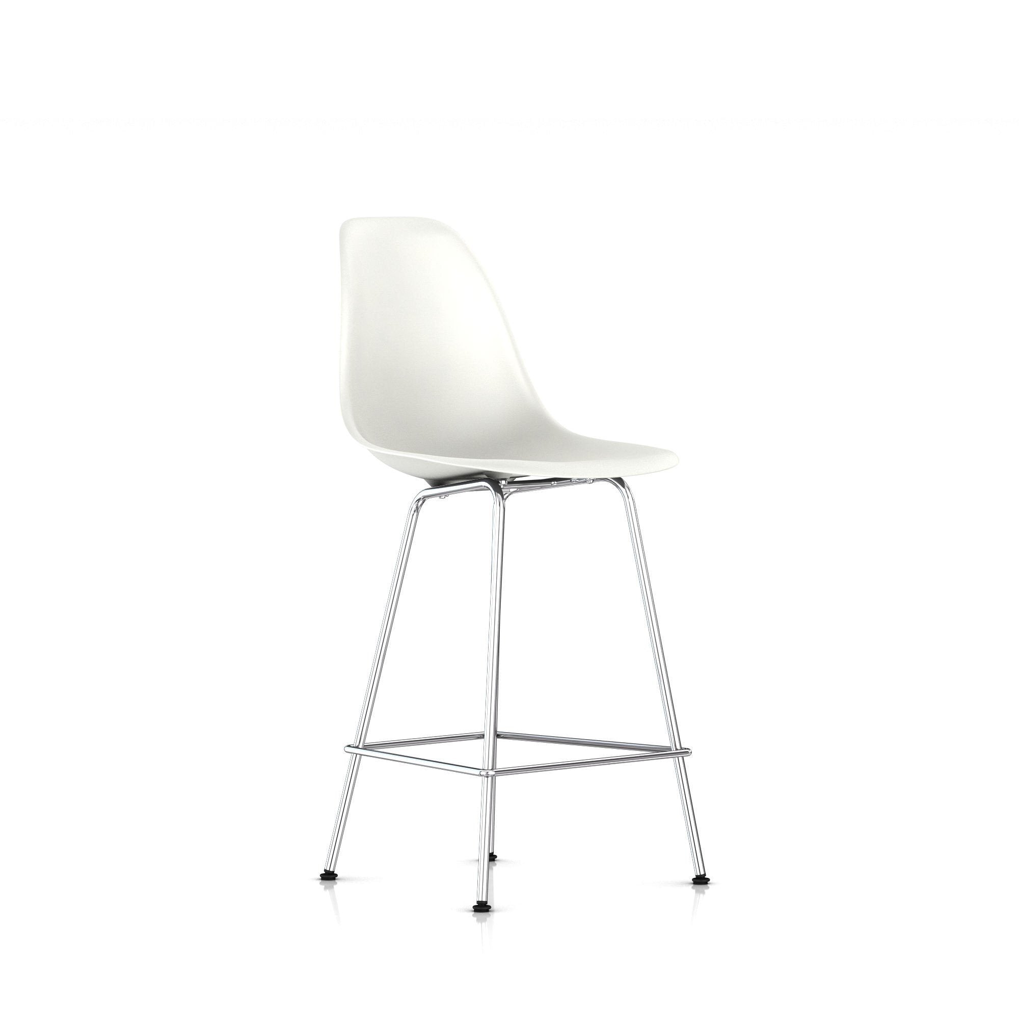 Eames Molded Plastic Counter Stool bar seating herman miller Trivalent Chrome Frame Finish + $40.00 White Standard Glide With Felt Bottom + $20.00