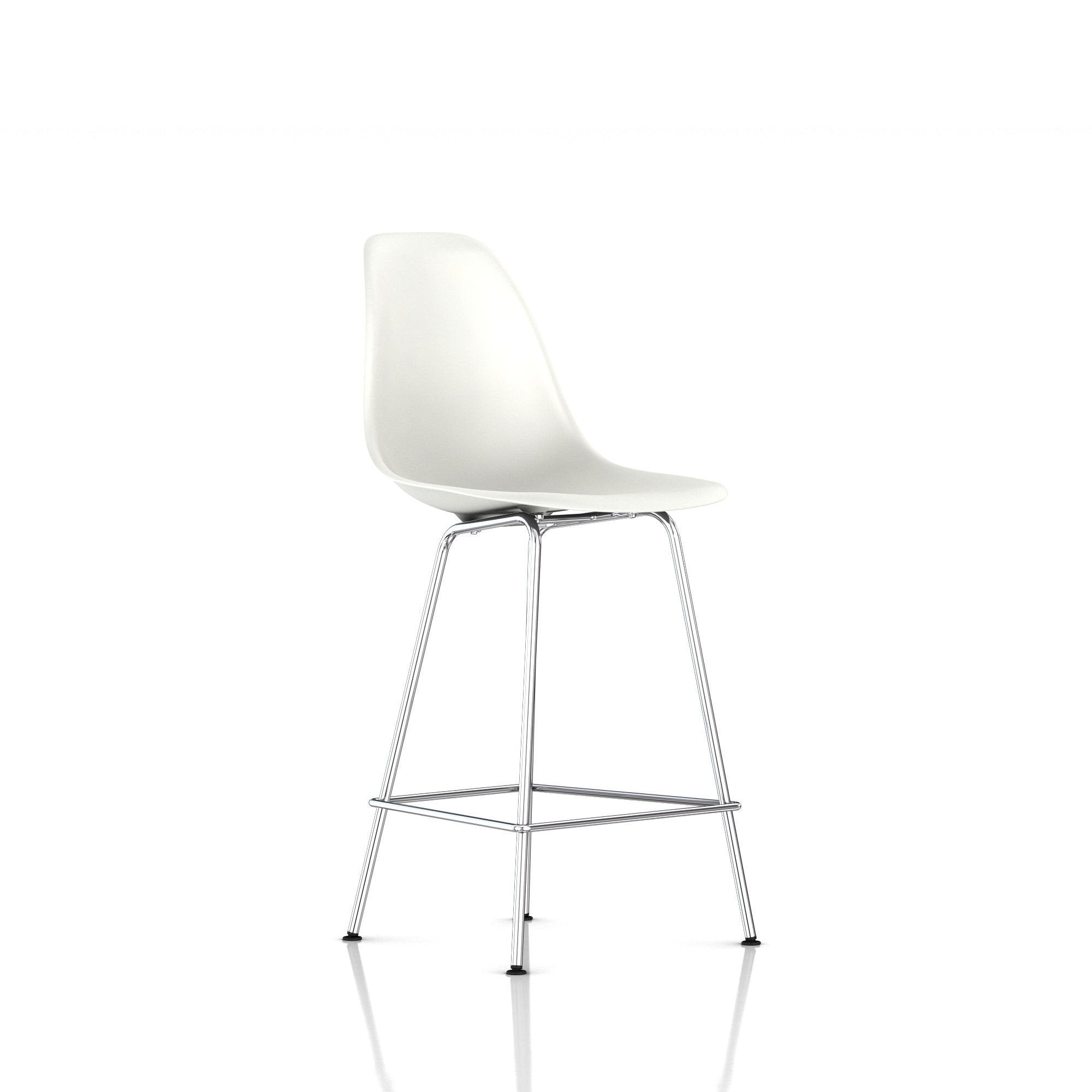 Eames Molded Plastic Counter Stool bar seating herman miller Trivalent Chrome Frame Finish + $40.00 White Standard Glide