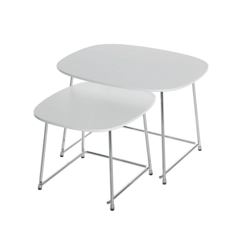 Cup Nesting Table Set Tables Plank White tops - Chrome legs 