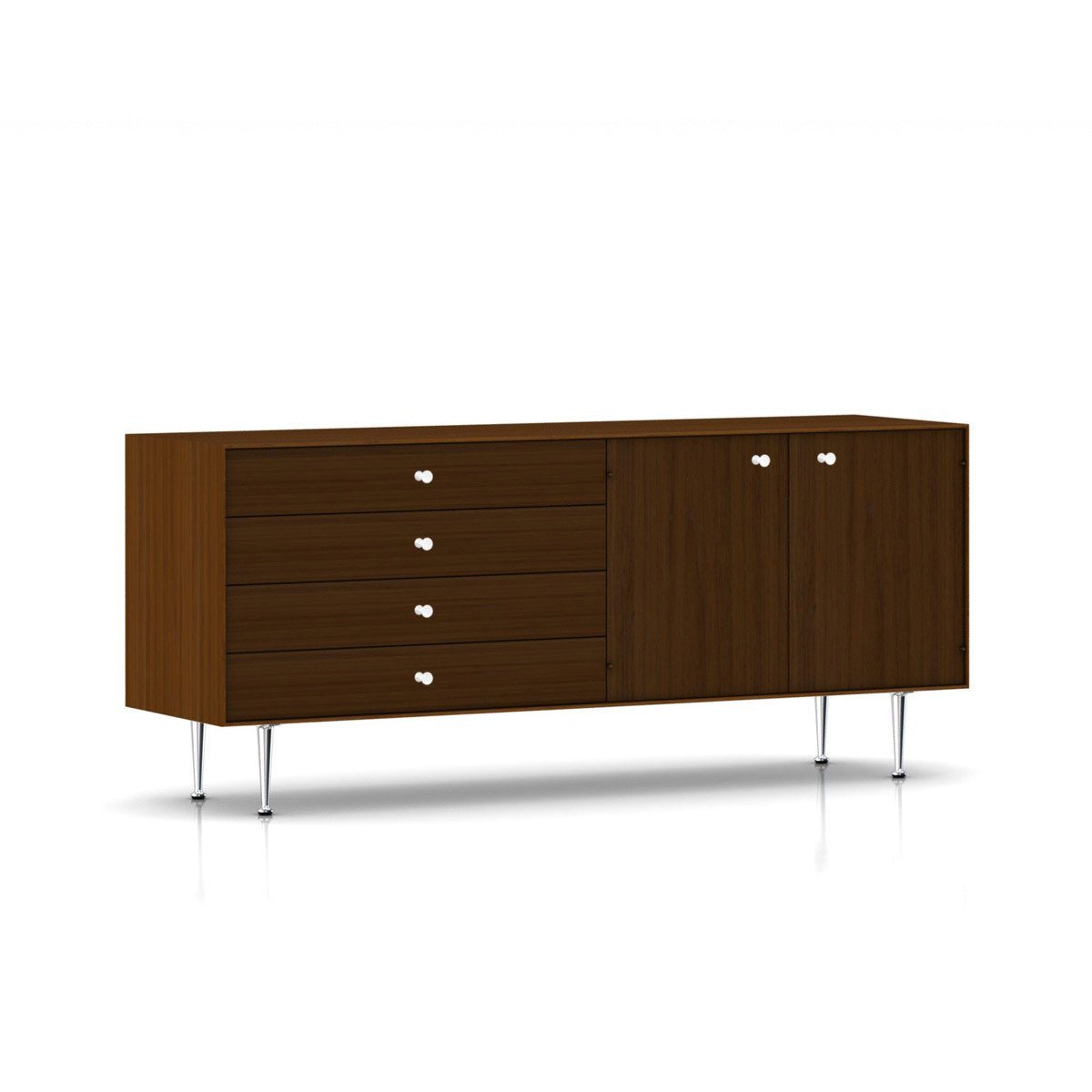 Nelson Thin Edge Buffet storage herman miller White Metal Pulls +$100.00 Walnut And Dark Brown Walnut Combination Case Finish +$359.00 Unfinished (Matte Black) Back