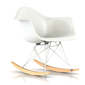 Eames Molded Plastic Armchair Rocker rocking chairs herman miller White Base Frame Finish Solid Natural Maple Rocker White