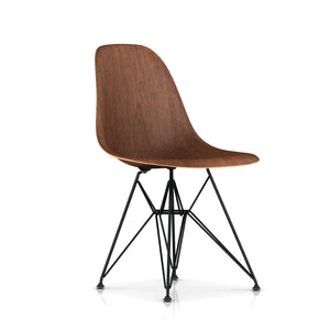 Eames Molded Wood Side Chair - Wire Base Side/Dining herman miller Black Base Frame Finish Walnut Seat and Back Standard Glide With Felt Bottom + $20.00