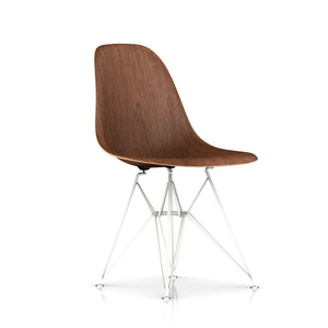 Eames Molded Wood Side Chair - Wire Base Side/Dining herman miller White Base Frame Finish Walnut Seat and Back Standard Glide