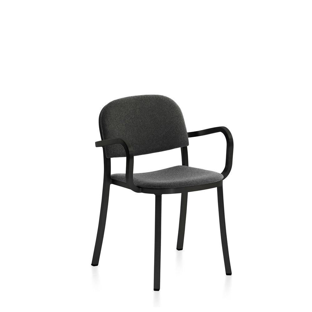 Emeco 1 Inch Upholstered Armchair Armchair Emeco Dark Powder Coated Aluminum Kvadrat Divina Melange 0170 