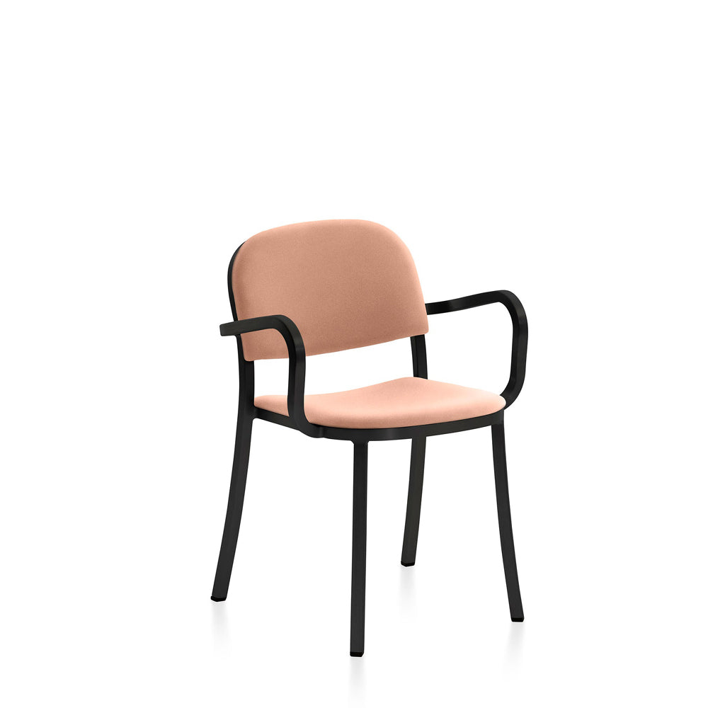 Emeco 1 Inch Upholstered Armchair Armchair Emeco Dark Powder Coated Aluminum Maharam Mode Blush 021 