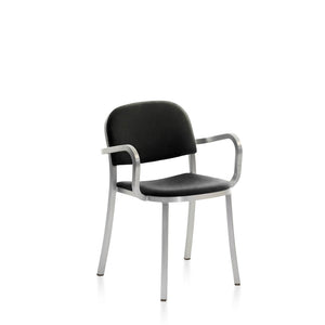 Emeco 1 Inch Upholstered Armchair Armchair Emeco Hand Brushed Aluminum Leather Spinneybeck Volo BLCK - Black 