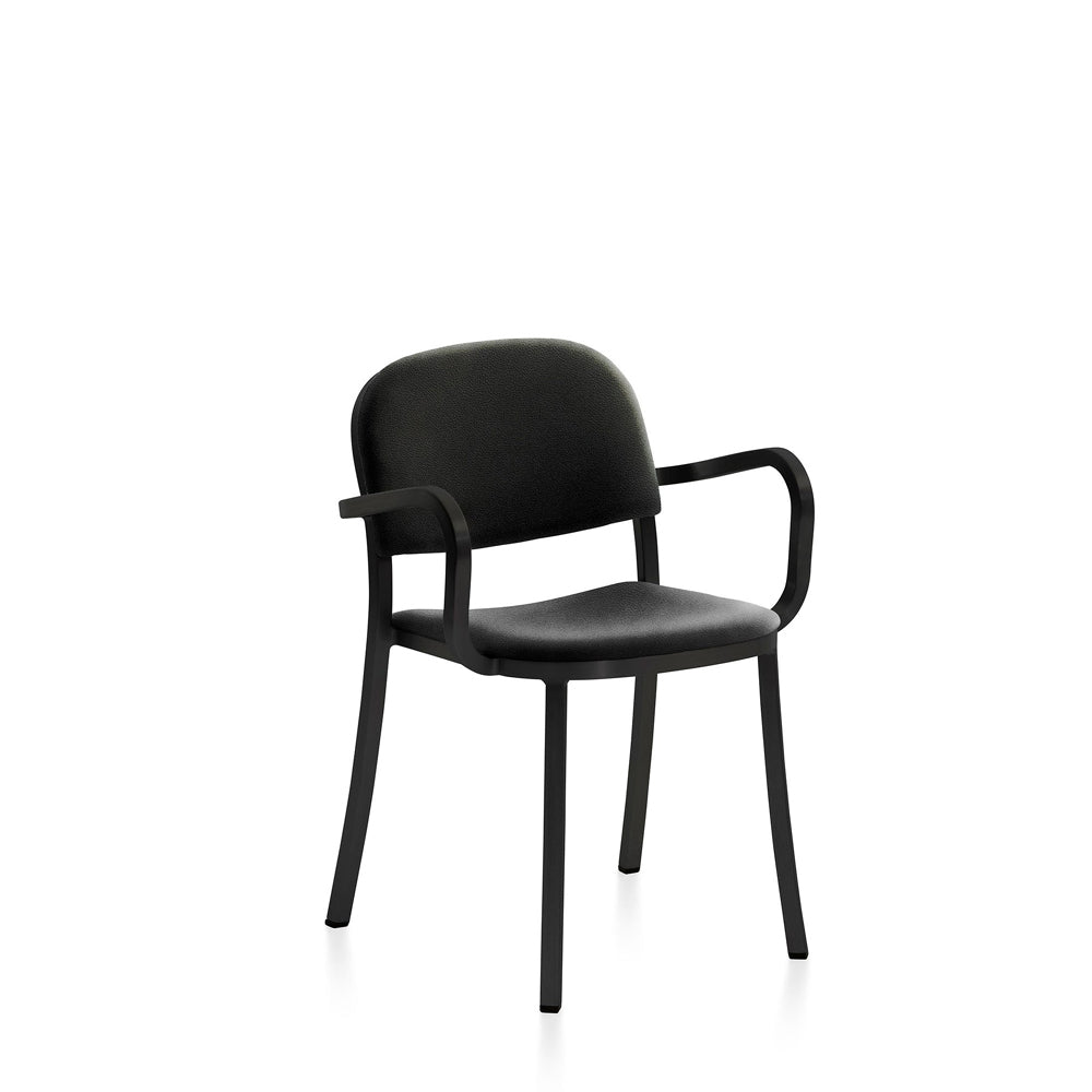 Emeco 1 Inch Upholstered Armchair Armchair Emeco Dark Powder Coated Aluminum Leather Spinneybeck Volo BLCK - Black 