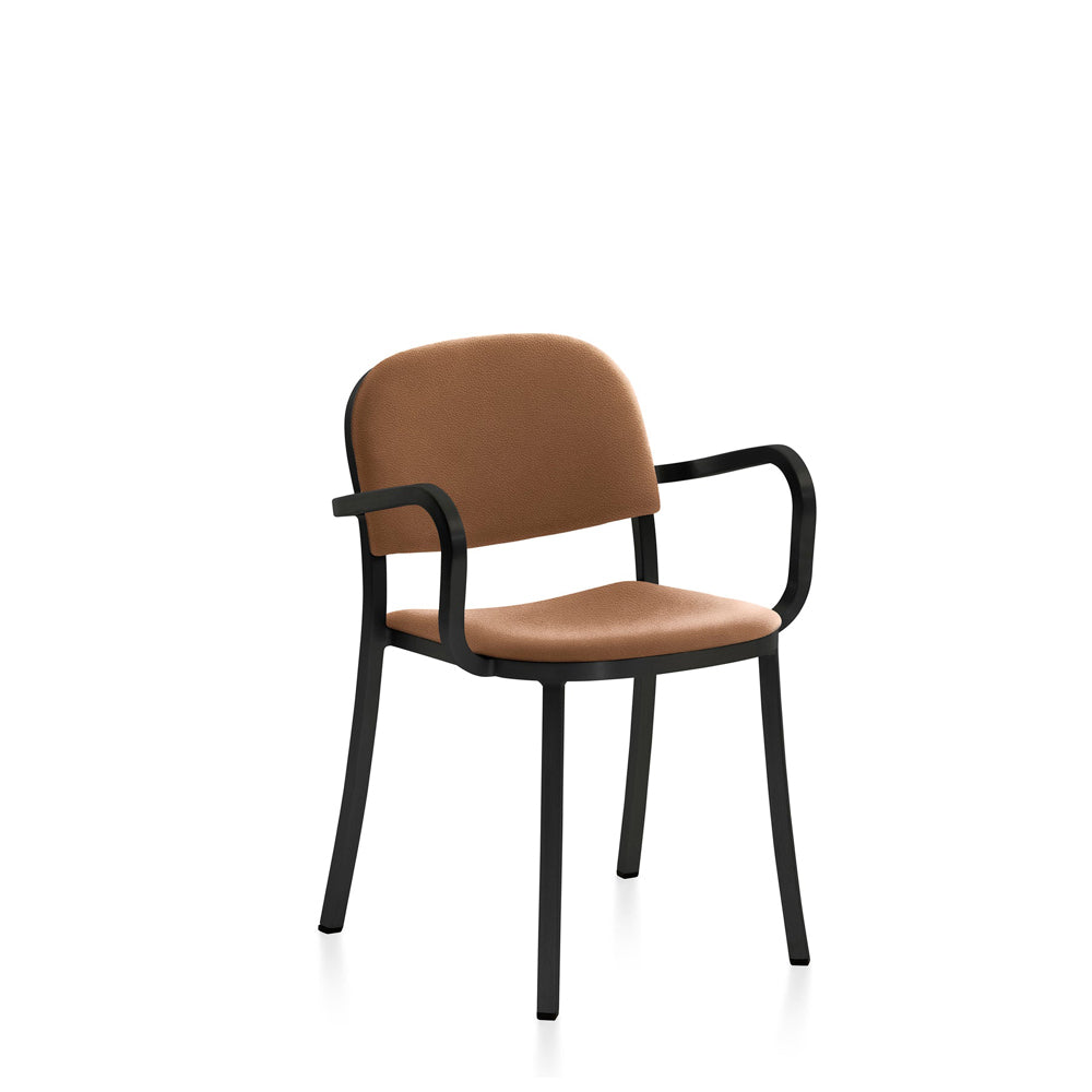 Emeco 1 Inch Upholstered Armchair Armchair Emeco Dark Powder Coated Aluminum Leather Spinneybeck Volo 0945 - Tan 