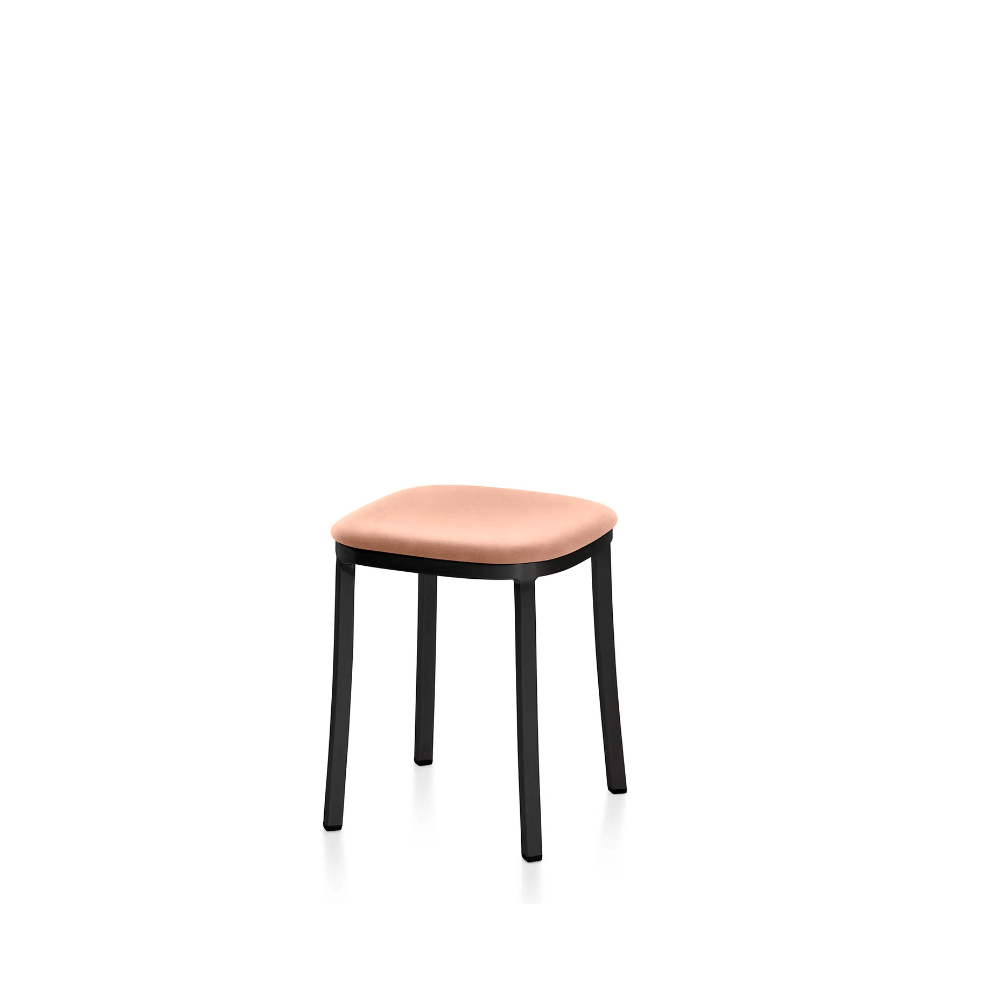 Emeco 1 Inch Upholstered Small Stool Stools Emeco Dark Powder Coated Aluminum Maharam Mode Blush 021 