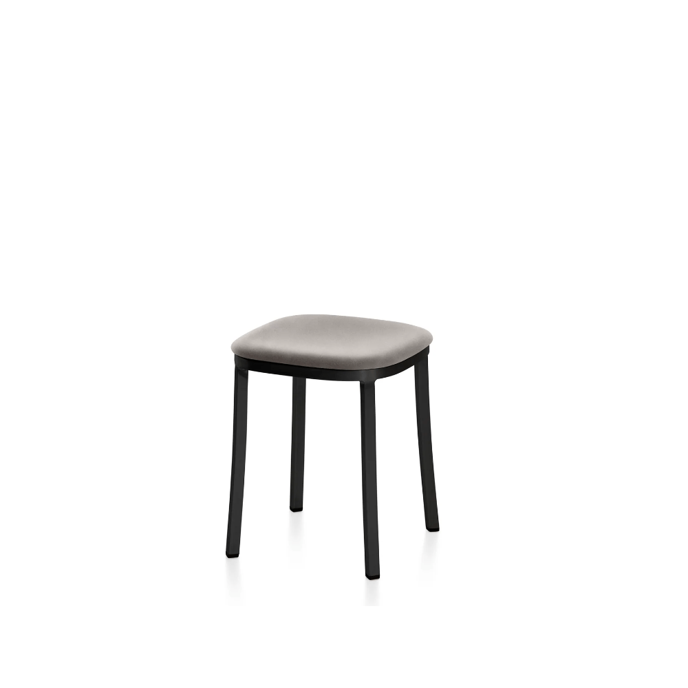 Emeco 1 Inch Upholstered Small Stool Stools Emeco Dark Powder Coated Aluminum Maharam Mode Sycamore 008 