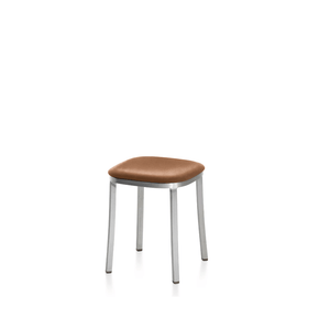 Emeco 1 Inch Upholstered Small Stool Stools Emeco Hand Brushed Aluminum Leather Spinneybeck Volo Tan 