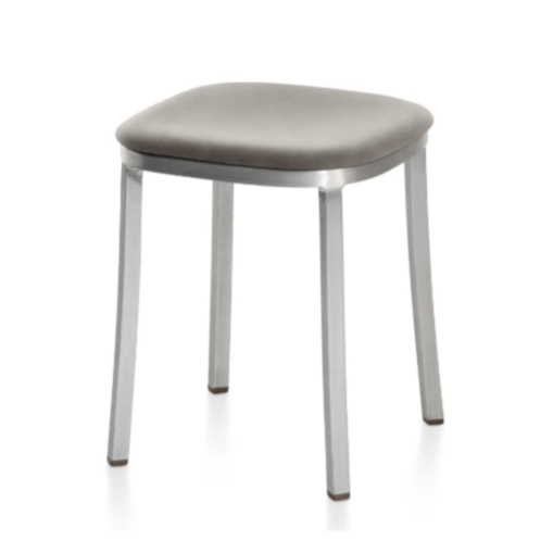 Emeco 1 Inch Upholstered Small Stool Stools Emeco Hand Brushed Aluminum Maharam Mode Sycamore 008 