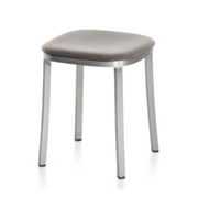 Emeco 1 Inch Upholstered Small Stool Stools Emeco Hand Brushed Aluminum Maharam Mode Sycamore 008 