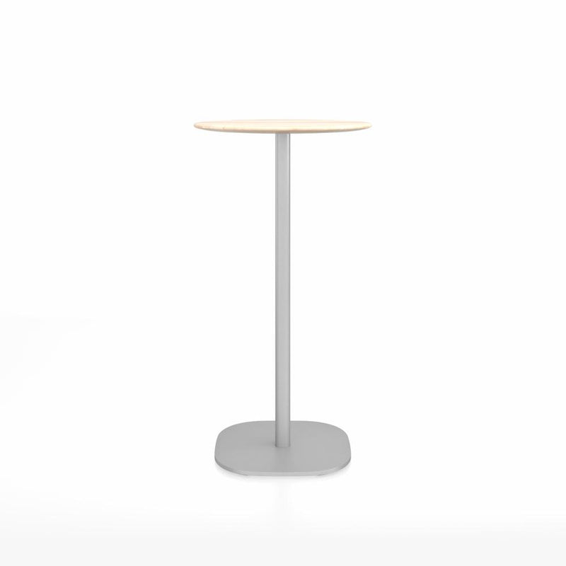 Emeco 2 Inch Flat Base Bar Height Table - Round Top Coffee table Emeco Table Top 24" Brushed Aluminum Accoya Wood