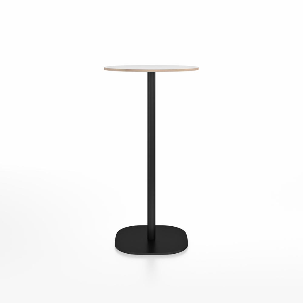 Emeco 2 Inch Flat Base Bar Height Table - Round Top Coffee table Emeco Table Top 24&quot; Black Powder Coated Aluminum White Laminate Plywood