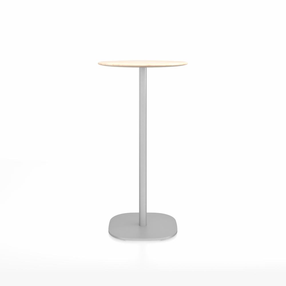 Emeco 2 Inch Flat Base Bar Height Table - Round Top Coffee table Emeco Table Top 24&quot; Brushed Aluminum Accoya Wood