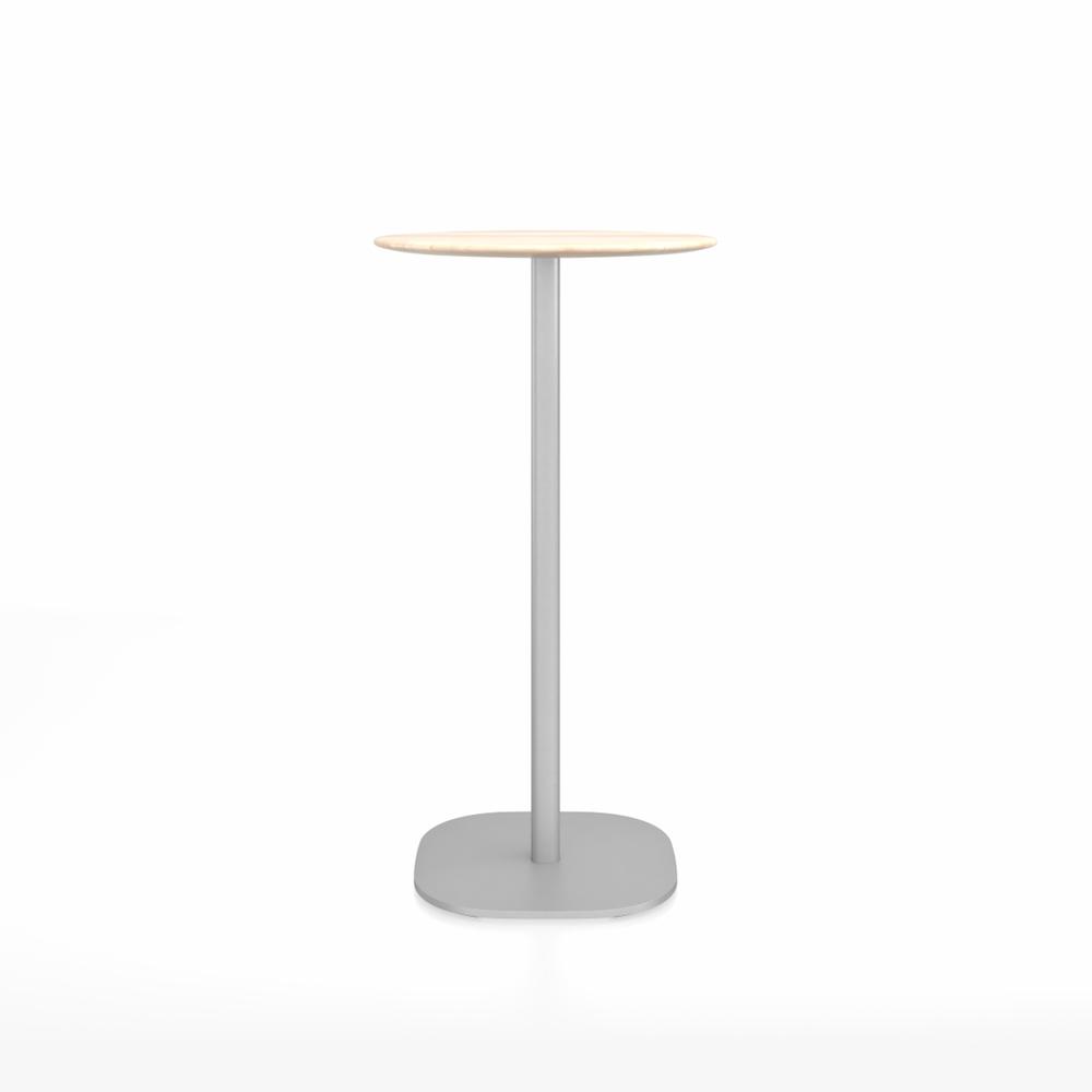 Emeco 2 Inch Flat Base Bar Height Table - Round Top Coffee table Emeco Table Top 24" Brushed Aluminum Accoya Wood