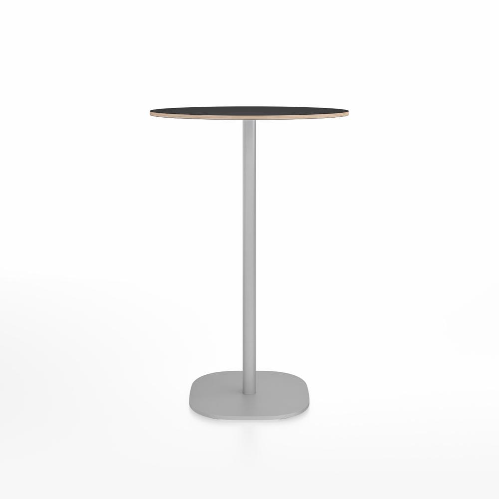 Emeco 2 Inch Flat Base Bar Height Table - Round Top Coffee table Emeco Table Top 30&quot; Brushed Aluminum Black Laminate Plywood