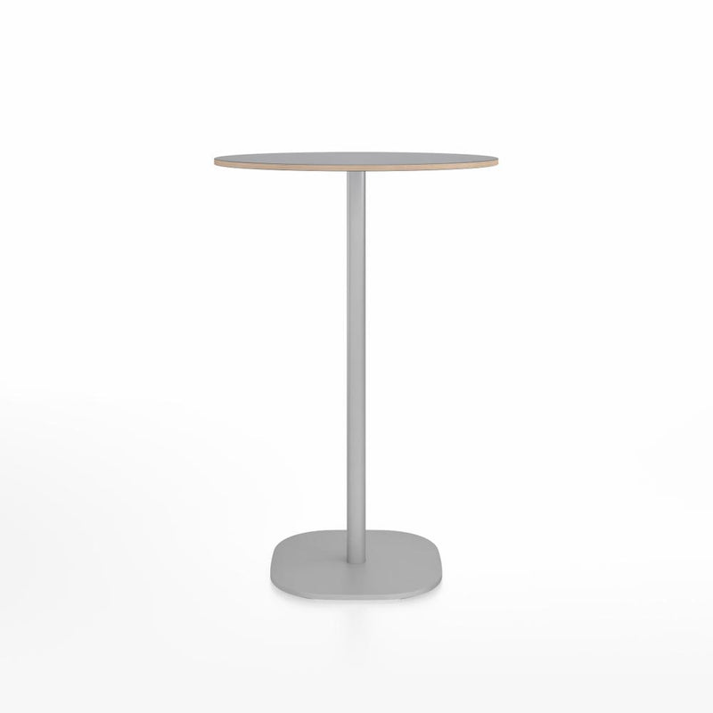 Emeco 2 Inch Flat Base Bar Height Table - Round Top Coffee table Emeco Table Top 30" Brushed Aluminum Gray Laminate Plywood