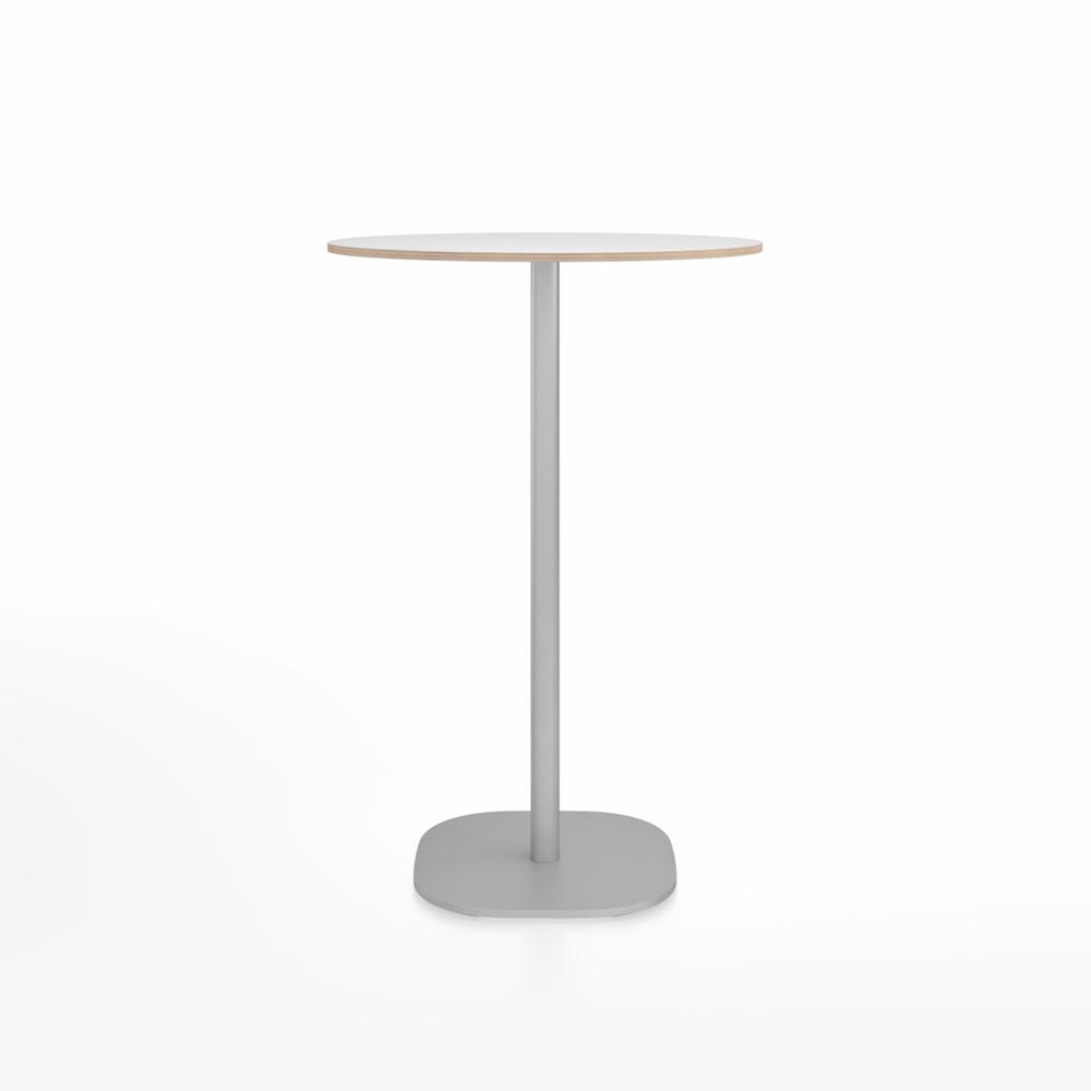 Emeco 2 Inch Flat Base Bar Height Table - Round Top Coffee table Emeco Table Top 30&quot; Brushed Aluminum White Laminate Plywood