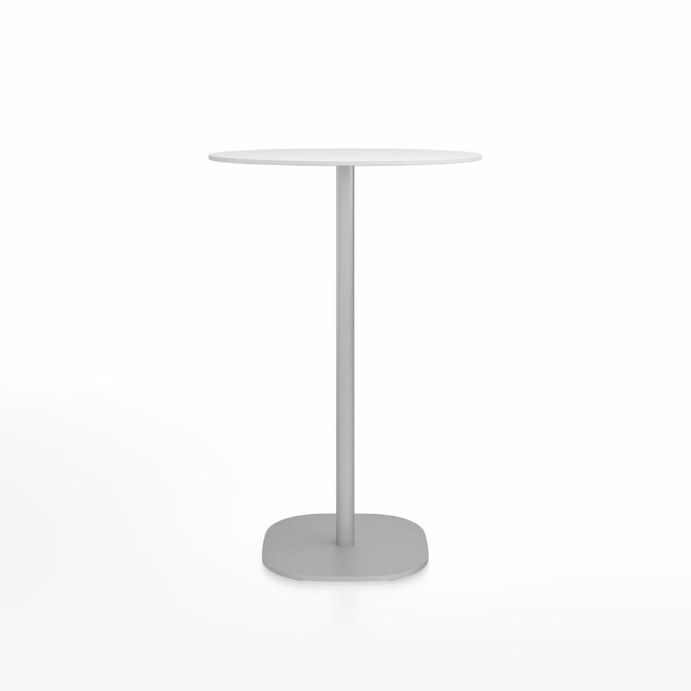 Emeco 2 Inch Flat Base Bar Height Table - Round Top Coffee table Emeco Table Top 30" Brushed Aluminum White HPL