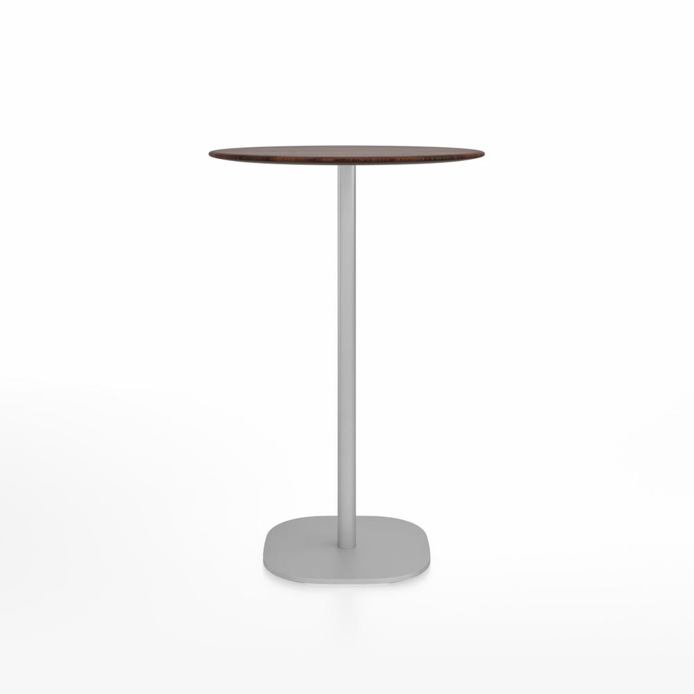 Emeco 2 Inch Flat Base Bar Height Table - Round Top Coffee table Emeco Table Top 30&quot; Brushed Aluminum Walnut Wood