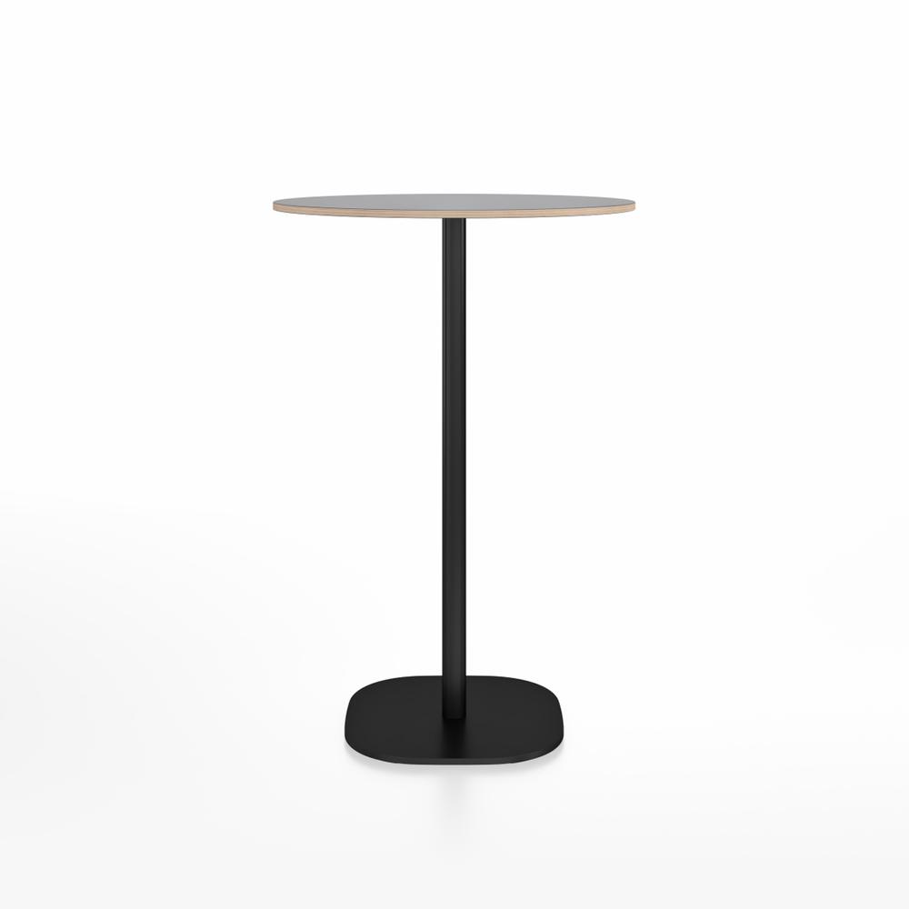 Emeco 2 Inch Flat Base Bar Height Table - Round Top Coffee table Emeco Table Top 30" Black Powder Coated Aluminum Gray Laminate Plywood