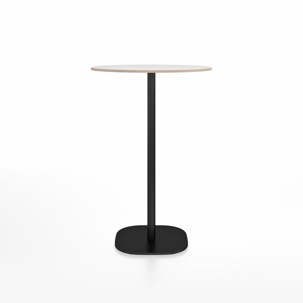 Emeco 2 Inch Flat Base Bar Height Table - Round Top Coffee table Emeco Table Top 30&quot; Black Powder Coated Aluminum White Laminate Plywood