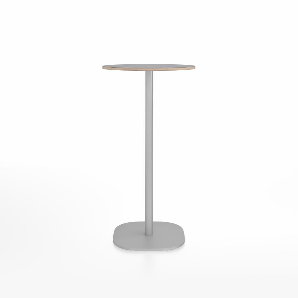 Emeco 2 Inch Flat Base Bar Height Table - Round Top Coffee table Emeco Table Top 24&quot; Brushed Aluminum Gray Laminate Plywood