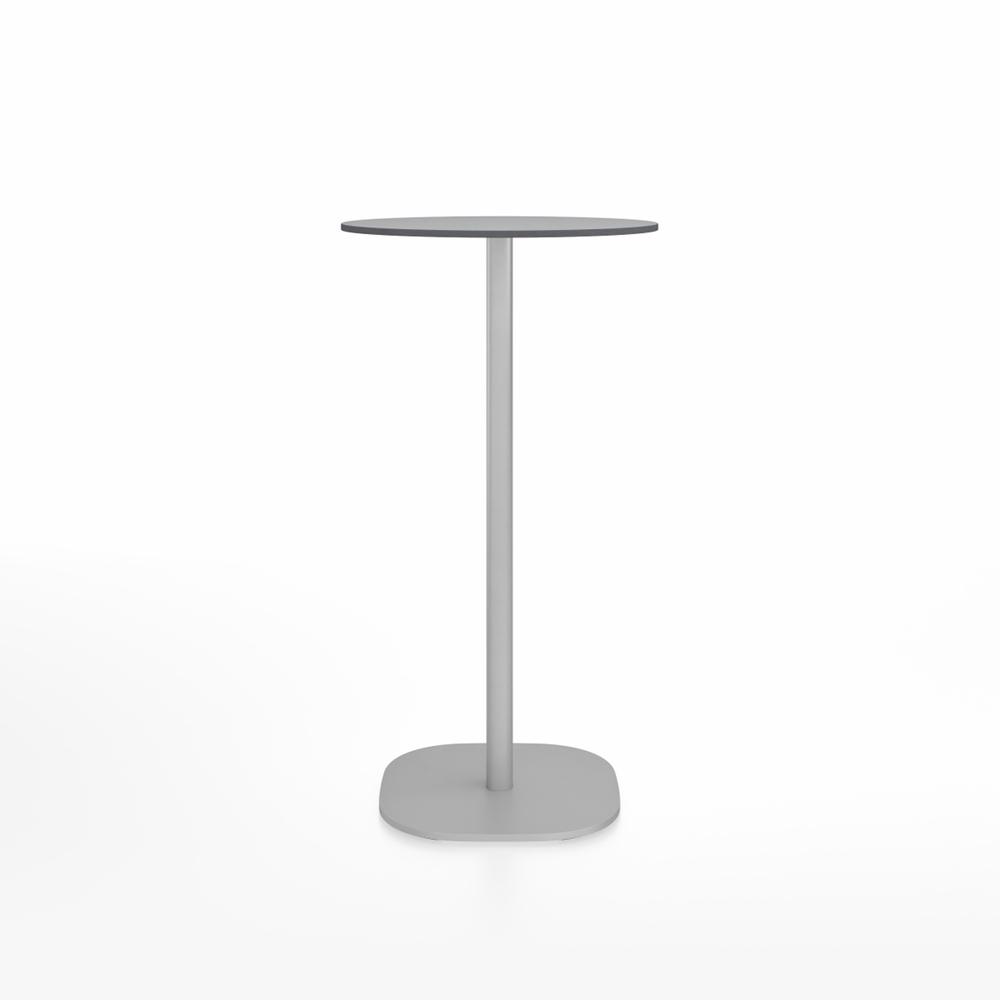 Emeco 2 Inch Flat Base Bar Height Table - Round Top Coffee table Emeco Table Top 24&quot; Brushed Aluminum Gray HPL
