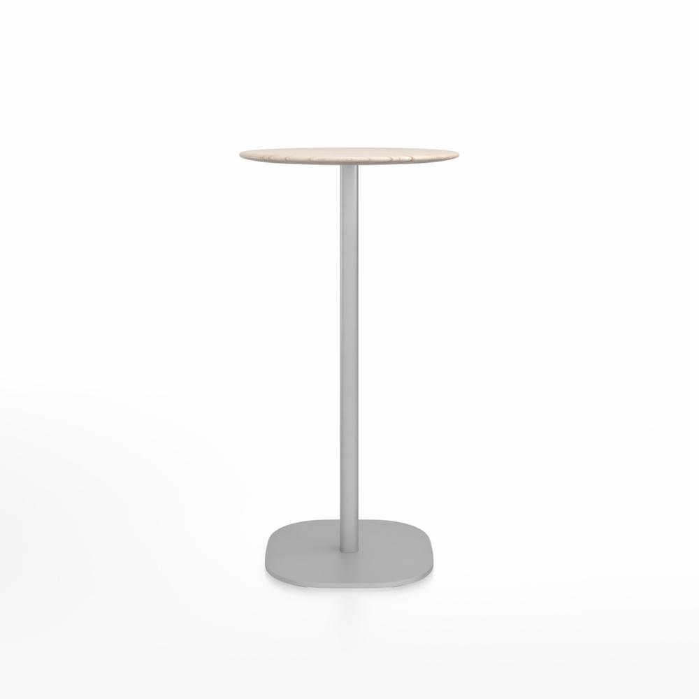 Emeco 2 Inch Flat Base Bar Height Table - Round Top Coffee table Emeco Table Top 24&quot; Brushed Aluminum Ash Wood